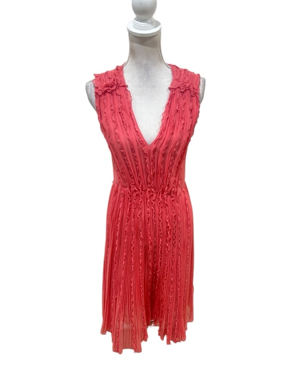 Jason wu collection peach desert v Neck Midi Dress ruffled Pleats japan silk 4